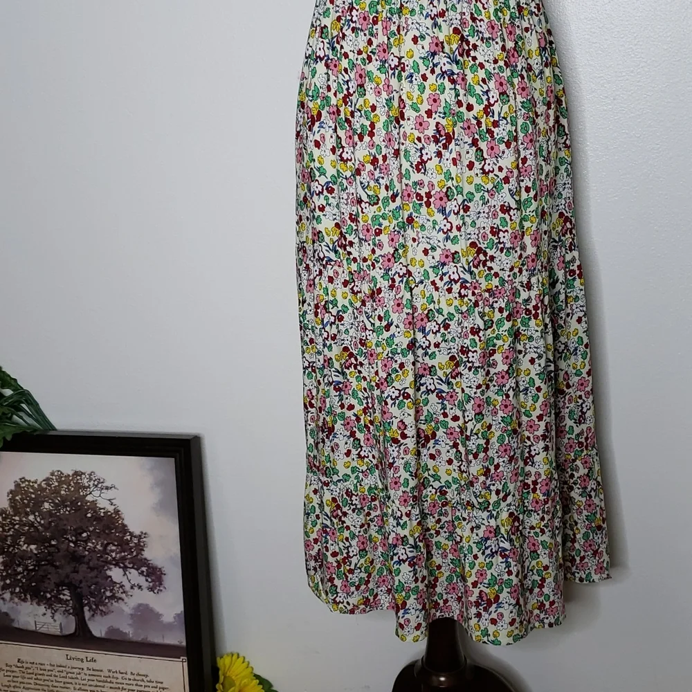 Boutique Boho Summer Floral Midi Dress Ruffle Calico Smocking Bohemian - Picture 11 of 14